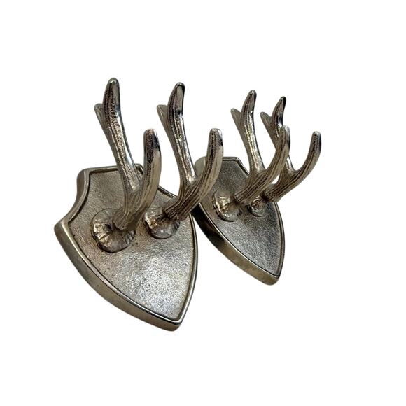 Silver tone textured metal faux antler wall plaques set of two - Picture 15 of 16